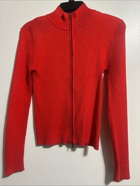 Red Ribbed Zip-Front Women’s Jacket